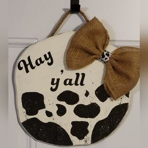 Reborn Creations Door Hanger Cow Print - Hay Yall